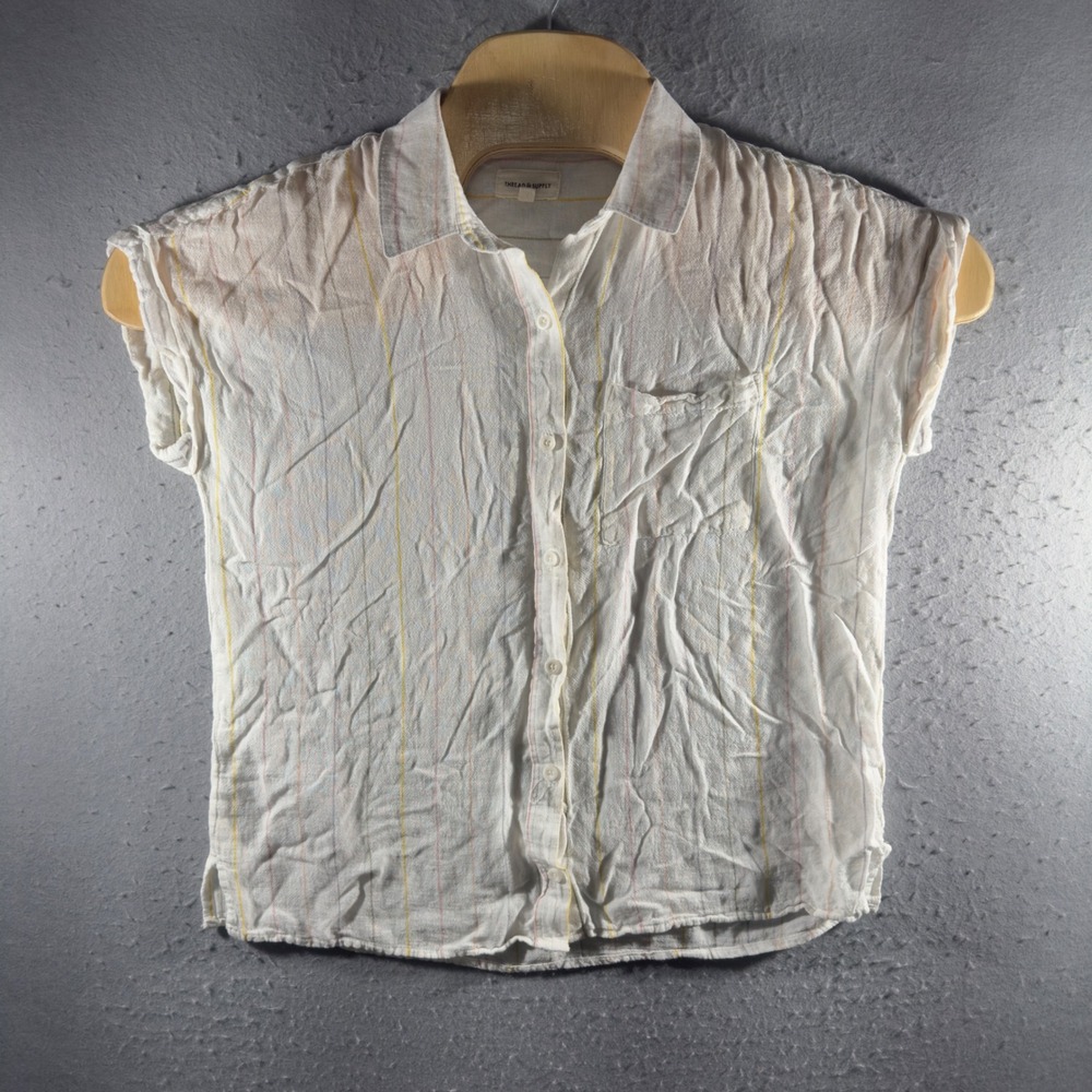 3260 | Thread & Supply Linen Blend Rainbow Stripe Button Down Shirt Women S